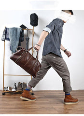 Black Leather Mens Casual Large Travel Bag Shoulder Weekender Bag Duffle Bag For Men - iwalletsmen