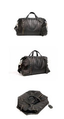 Black Leather Mens Casual Large Travel Bag Shoulder Weekender Bag Duffle Bag For Men - iwalletsmen