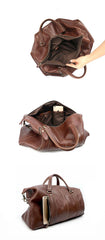 Black Leather Mens Casual Large Travel Bag Shoulder Weekender Bag Duffle Bag For Men - iwalletsmen