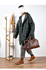 Black Leather Mens Casual Large Travel Bag Shoulder Weekender Bag Duffle Bag For Men - iwalletsmen