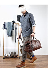 Black Leather Mens Casual Large Travel Bag Shoulder Weekender Bag Duffle Bag For Men - iwalletsmen