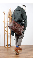 Black Leather Mens Casual Large Travel Bag Shoulder Weekender Bag Duffle Bag For Men - iwalletsmen
