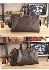 Black Leather Mens Casual Large Travel Bags Shoulder Weekender Bag Brown Duffle Bag For Men - iwalletsmen