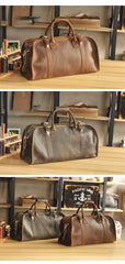 Black Leather Mens Casual Large Travel Bags Shoulder Weekender Bags Brown Duffle Bag For Men - iwalletsmen