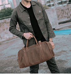 Black Leather Mens Casual Large Travel Bags Shoulder Weekender Bags Brown Duffle Bag For Men - iwalletsmen