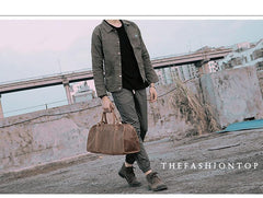 Black Leather Mens Casual Large Travel Bags Shoulder Weekender Bags Brown Duffle Bag For Men - iwalletsmen