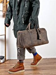 Black Leather Mens Casual Large Travel Bags Shoulder Weekender Bags Brown Duffle Bag For Men - iwalletsmen