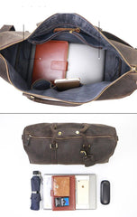 Black Leather Mens Casual Large Travel Bags Shoulder Weekender Bags Brown Duffle Bag For Men - iwalletsmen