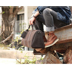 Black Leather Mens Casual Large Travel Bags Shoulder Weekender Bags Brown Duffle Bag For Men - iwalletsmen