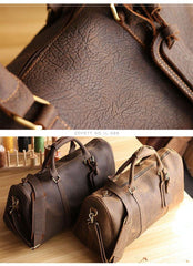 Black Leather Mens Casual Large Travel Bags Shoulder Weekender Bags Brown Duffle Bag For Men - iwalletsmen
