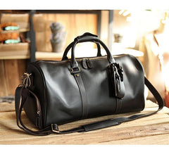Black Leather Mens Casual Large Travel Bags Shoulder Weekender Bags Brown Duffle Bag For Men - iwalletsmen