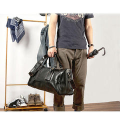 Black Leather Mens Casual Large Travel Bags Shoulder Weekender Bags Brown Duffle Bag For Men - iwalletsmen