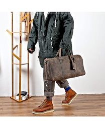Black Leather Mens Casual Large Travel Bags Shoulder Weekender Bags Brown Duffle Bag For Men - iwalletsmen