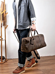 Black Leather Mens Casual Large Travel Bags Shoulder Weekender Bags Brown Duffle Bag For Men - iwalletsmen