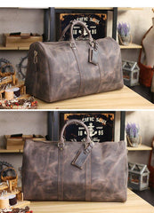 Vintage Brown Leather Mens Casual Large Travel Bags Shoulder Weekender Bags Duffle Bag For Men - iwalletsmen