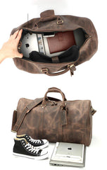 Vintage Brown Leather Mens Casual Large Travel Bags Shoulder Weekender Bags Duffle Bag For Men - iwalletsmen