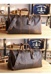 Vintage Brown Leather Mens Casual Large Travel Bags Shoulder Weekender Bags Duffle Bag For Men - iwalletsmen