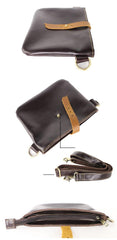Black Leather Mens Casual Small Courier Bags Messenger Bags Belt Bag Postman Bag For Men - iwalletsmen