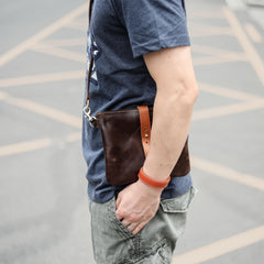 Black Leather Mens Casual Small Courier Bags Messenger Bags Belt Bag Postman Bag For Men - iwalletsmen