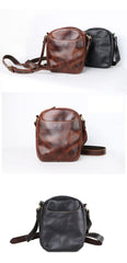Black Leather Mens Casual Mini Phone Bags Messenger Bags Amber Postman Bag For Men - iwalletsmen