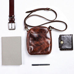 Black Leather Mens Casual Mini Phone Bags Messenger Bags Amber Postman Bag For Men - iwalletsmen