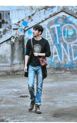 Black Leather Mens Casual Mini Phone Bags Messenger Bags Amber Postman Bag For Men - iwalletsmen