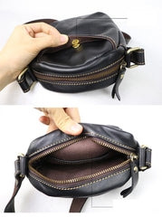 Black Leather Mens Casual Mini Phone Bags Messenger Bags Amber Postman Bag For Men - iwalletsmen