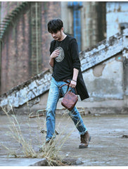 Black Leather Mens Casual Mini Phone Bags Messenger Bags Amber Postman Bag For Men - iwalletsmen