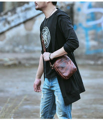 Black Leather Mens Casual Mini Phone Bags Messenger Bags Amber Postman Bag For Men - iwalletsmen