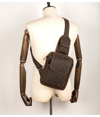 Cool Brown Leather Mens One Shoulder Backpack Sling Bag Brown Crossbody Pack Chest Bag for men - iwalletsmen