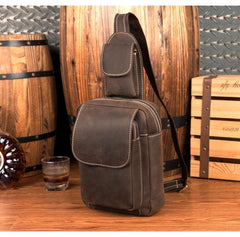 Cool Brown Leather Mens One Shoulder Backpack Sling Bag Brown Crossbody Pack Chest Bag for men - iwalletsmen