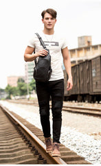 Black Leather Mens Cool Crossbody Pack Sling Bags Black Sling Pack Chest Bag for Men - iwalletsmen