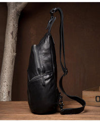 Black Leather Mens Cool Crossbody Pack Sling Bags Black Sling Pack Chest Bag for Men - iwalletsmen