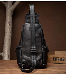 Black Leather Mens Cool Crossbody Pack Sling Bags Black Sling Pack Chest Bag for Men - iwalletsmen
