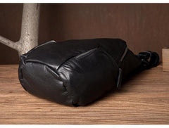 Black Leather Mens Cool Crossbody Pack Sling Bags Black Sling Pack Chest Bag for Men - iwalletsmen