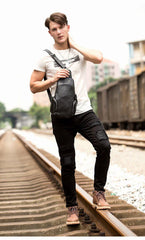 Black Leather Mens Cool Crossbody Pack Sling Bags Black Sling Pack Chest Bag for Men - iwalletsmen