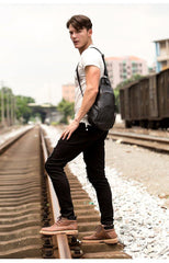 Black Leather Mens Cool Crossbody Pack Sling Bags Black Sling Pack Chest Bag for Men - iwalletsmen