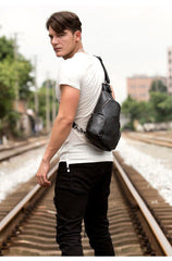 Black Leather Mens Cool Crossbody Pack Sling Bags Black Sling Pack Chest Bag for Men - iwalletsmen