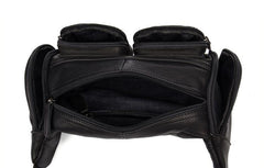 Black Leather Mens Cool Barrel Fanny Pack Hip Pack Bum Bag for men - iwalletsmen