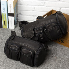 Black Leather Mens Cool Barrel Fanny Pack Hip Pack Bum Bag for men - iwalletsmen
