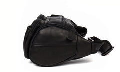 Black Leather Mens Cool Barrel Fanny Pack Hip Pack Bum Bag for men - iwalletsmen