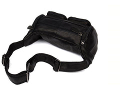 Black Leather Mens Cool Barrel Fanny Pack Hip Pack Bum Bag for men - iwalletsmen