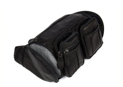 Black Leather Mens Cool Barrel Fanny Pack Hip Pack Bum Bag for men - iwalletsmen