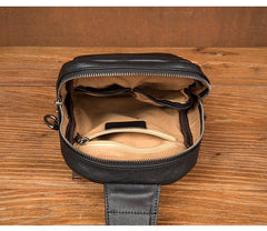 Black Leather Mens Cool Sling Bag Sling Pack Brown ONe Shoulder Backpack Chest Bag for men - iwalletsmen