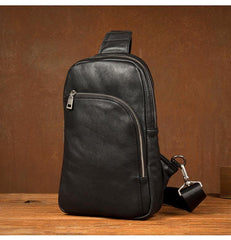 Black Leather Mens Cool Sling Bag Sling Pack Brown ONe Shoulder Backpack Chest Bag for men - iwalletsmen