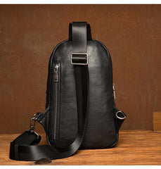 Black Leather Mens Cool Sling Bag Sling Pack Brown ONe Shoulder Backpack Chest Bag for men - iwalletsmen