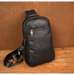 Black Leather Mens Cool Sling Bag Sling Pack Brown ONe Shoulder Backpack Chest Bag for men - iwalletsmen