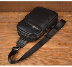 Black Leather Mens Cool Sling Bag Sling Pack Brown ONe Shoulder Backpack Chest Bag for men - iwalletsmen