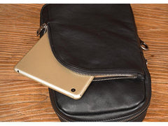 Black Leather Mens Cool Sling Bag Sling Pack Brown ONe Shoulder Backpack Chest Bag for men - iwalletsmen
