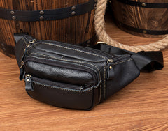 Black Leather Mens Fanny Pack Dark Brown Waist Bag Hip Pack Belt Bag Bumbag for Men - iwalletsmen